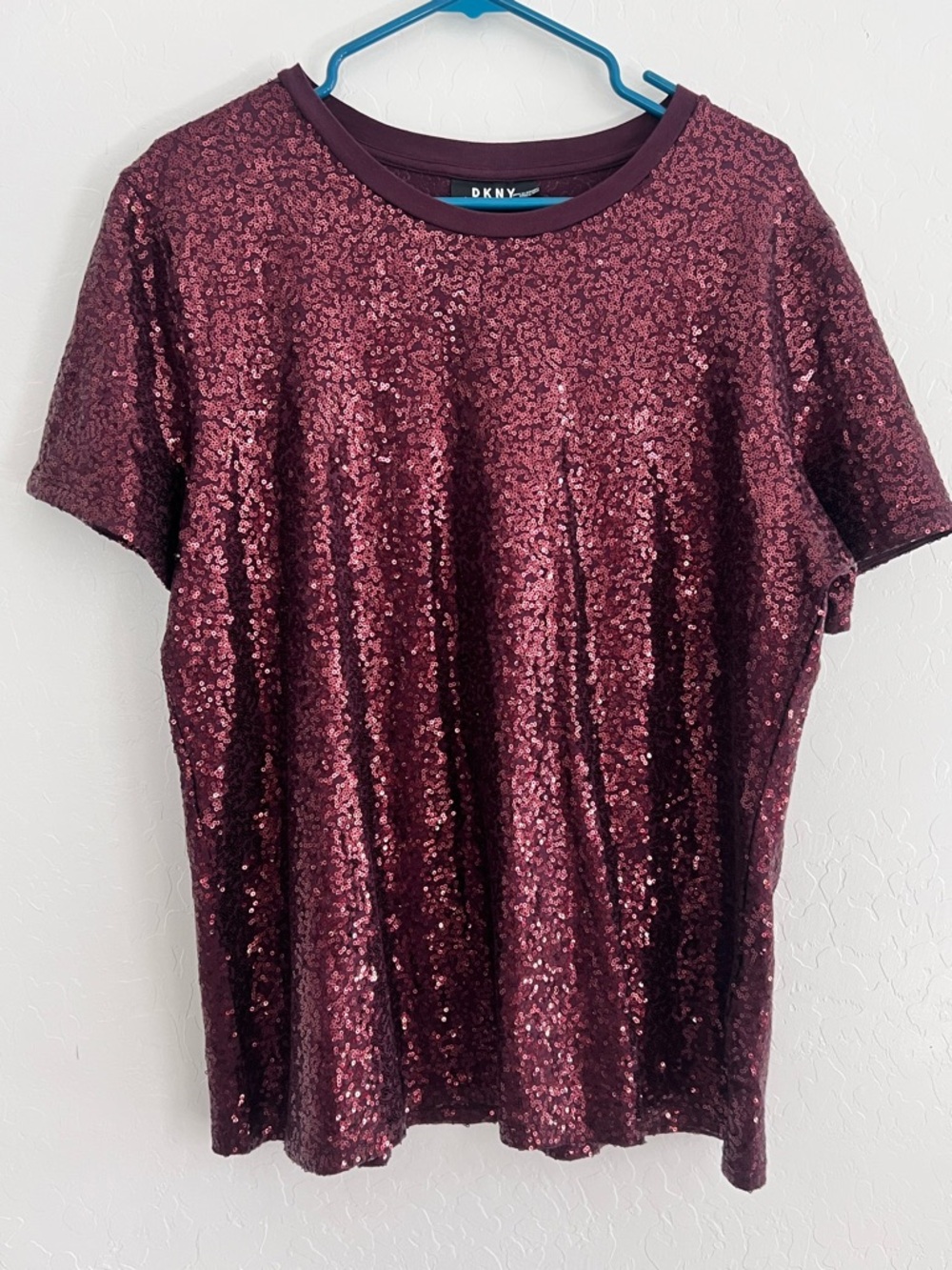 DKNY Burgundy Sequin Crew Neck Tee - Picture 4 of 6